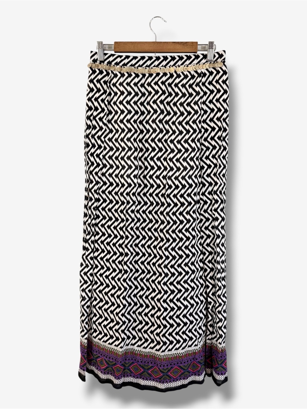 Earthbound Trading Co Boho Maxi Skirt Size M Bellydancer Coins Split Sides